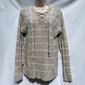 Old Navy Oatmeal Striped Cable Knit Lace Up Sweater - Size S